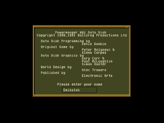Powermonger title screen for Amiga